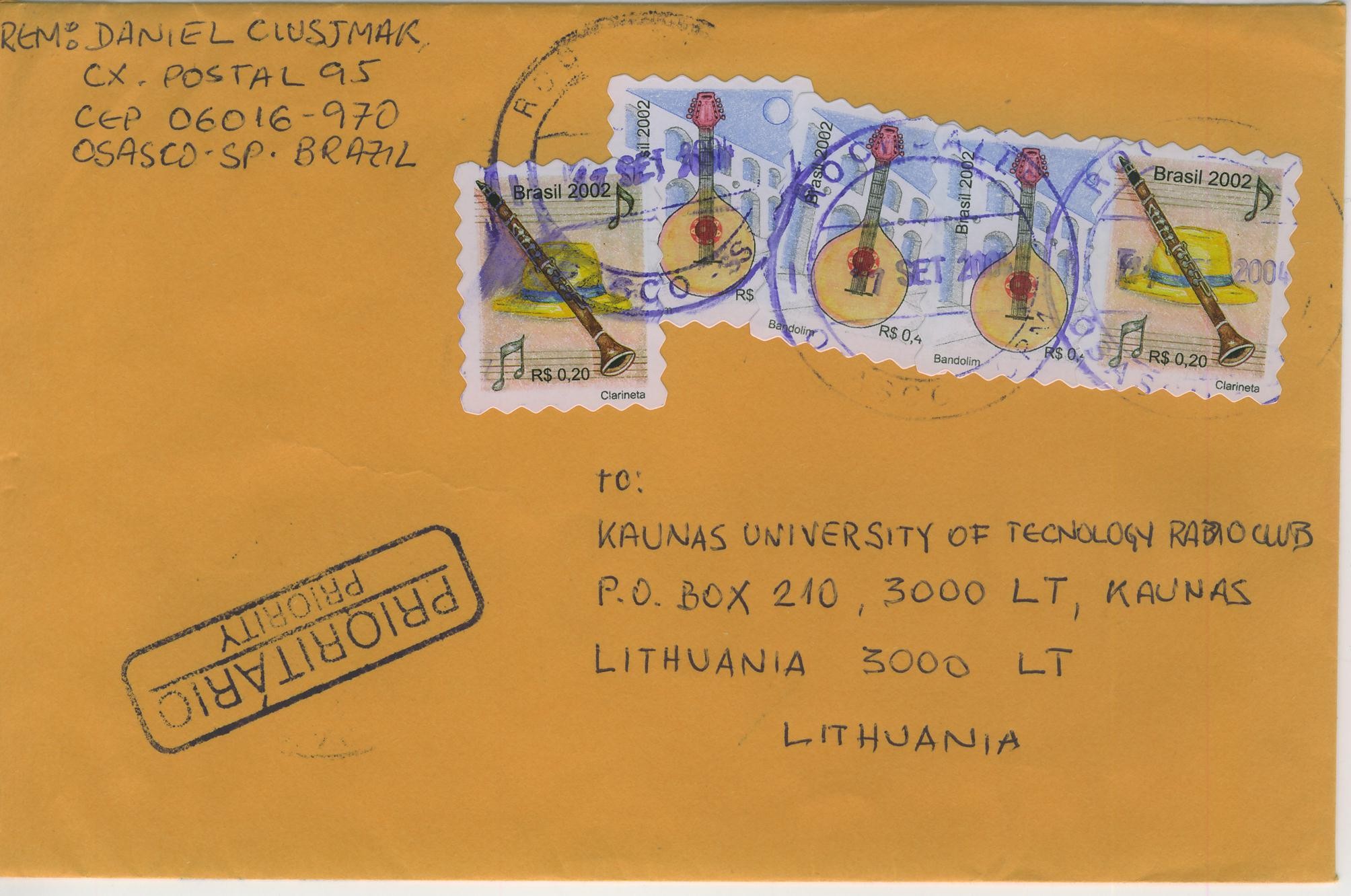 Briefumschlag Briefamrken Brasilien Klarinette Bandolim 