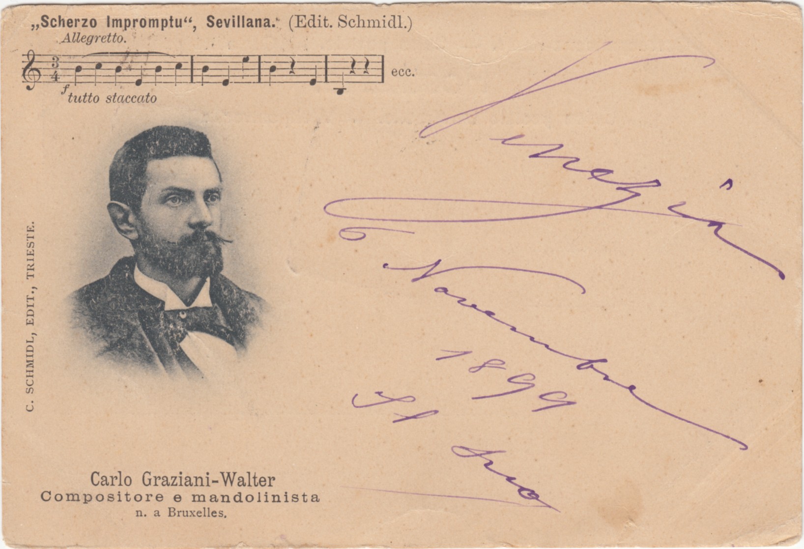 Postkarte Graziani-Walter Komponist Zupfmusik Mandoline Autogram