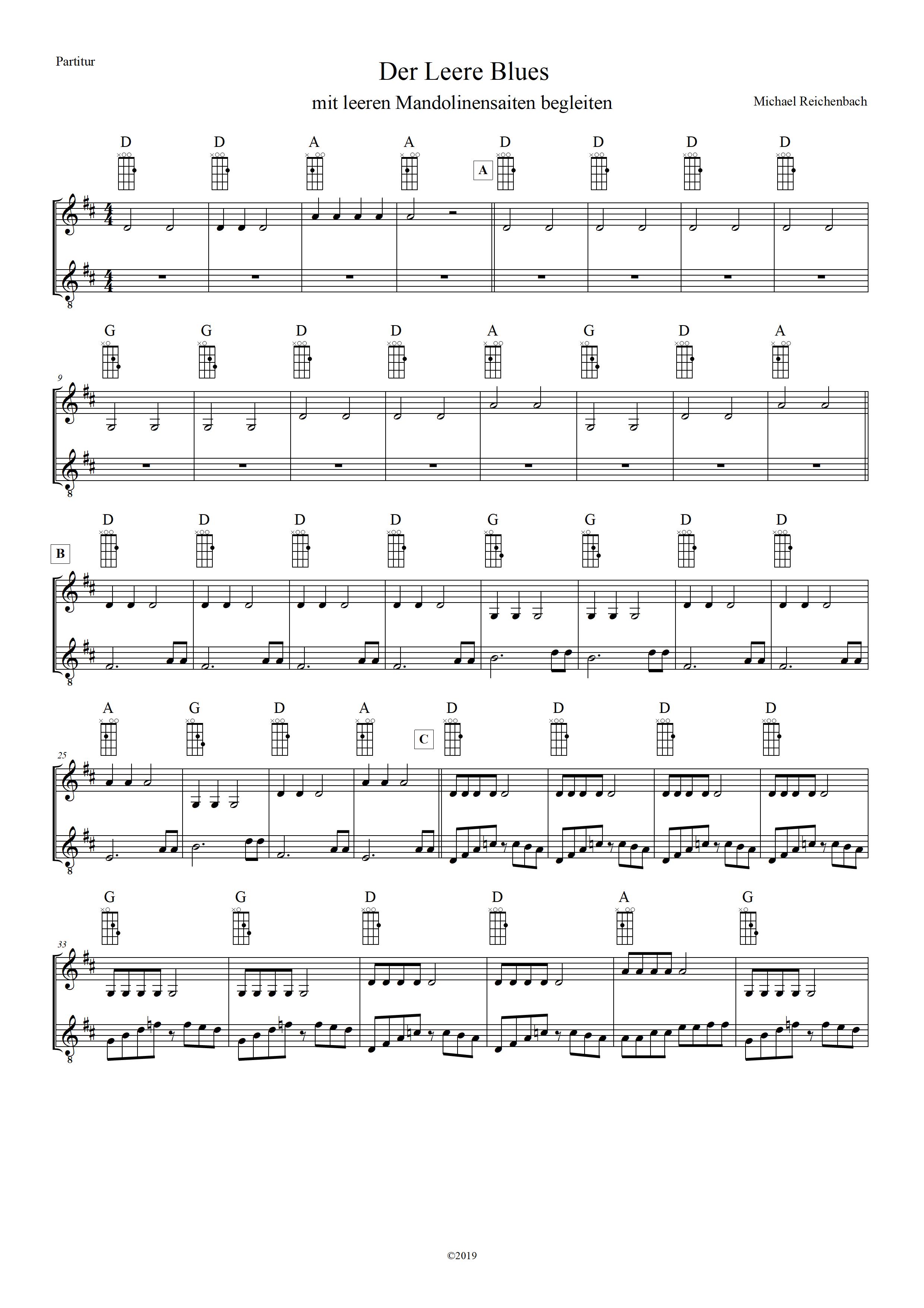 Mandoline lernen - Der leere Blues - Seite 1 Mandolinenkurs Mandolinenschule Onlinekurs 