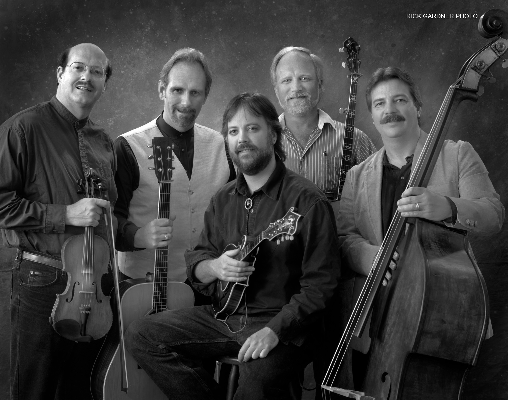Dave Peters - Lonestar Bluegrass Band - Paul Kiteck, Don Hays, Dave Peters, Chris Hirsch, James Hicks - Houston, Texas, April 1997 - Photo von Rick Gardner David (Dave) Peters - Walnut Valley Mandolni Championship
