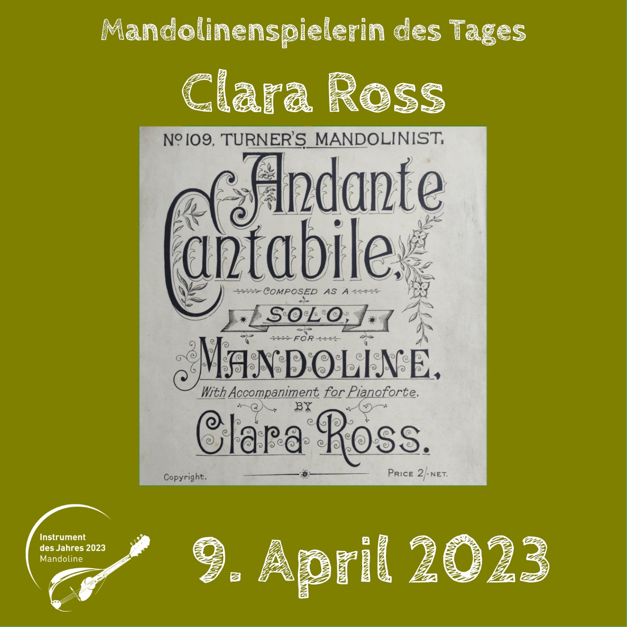 9. April - Clara Ross Clara Ross Instrument des Jahres 2023 Mandolinenspieler Mandolinenspielerin des Tages