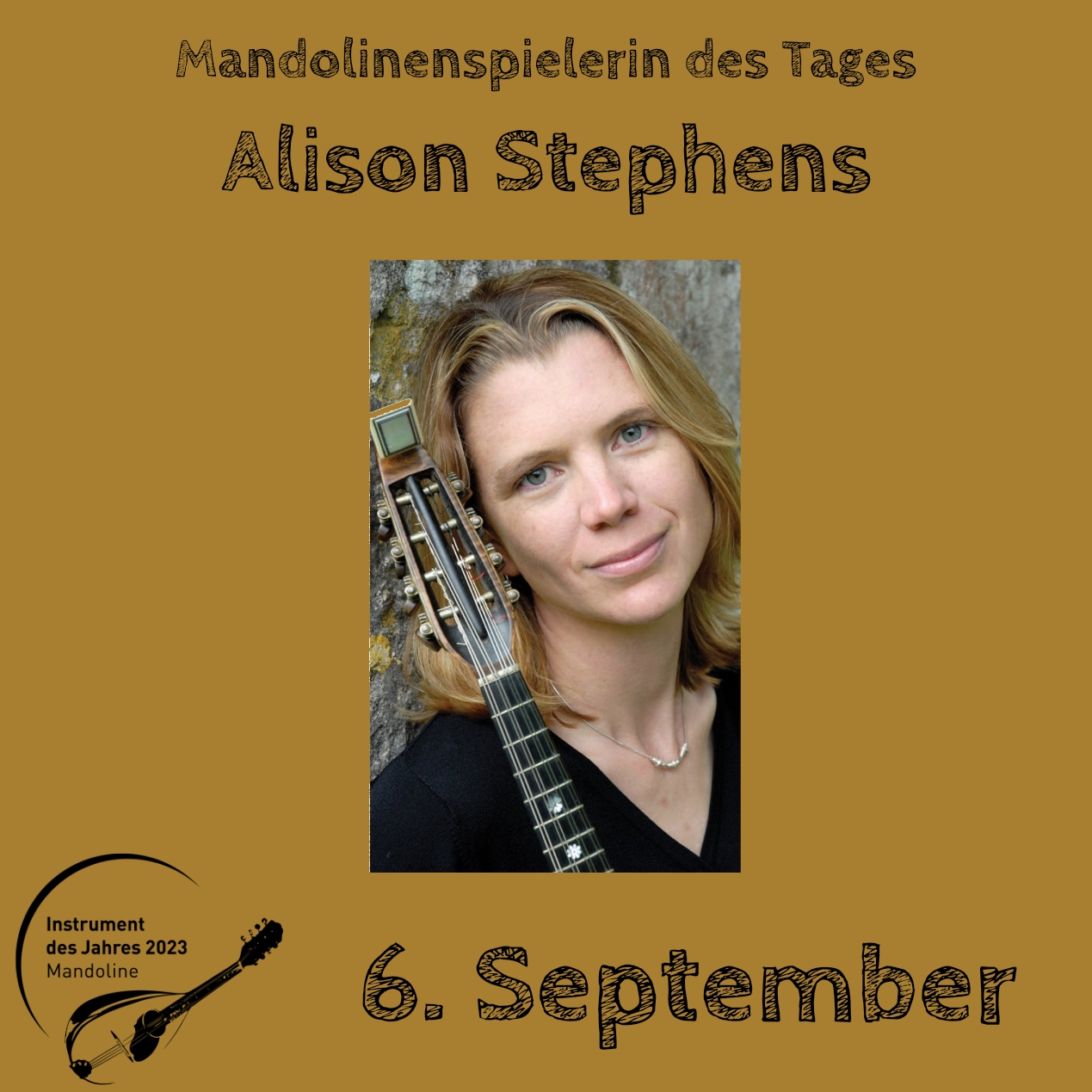 Alison Stephens Mandoline Instrument des Jahres 2023 Mandolinenspieler Mandolinenspielerin des Tages