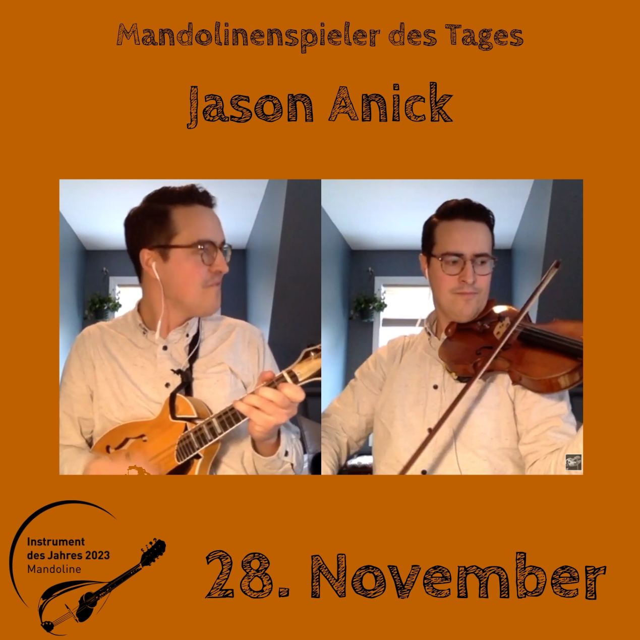 Jason Anick Mandolinenspielerin Mandolinenspieler des Tages Mandoline Instrument des Jahres 2023