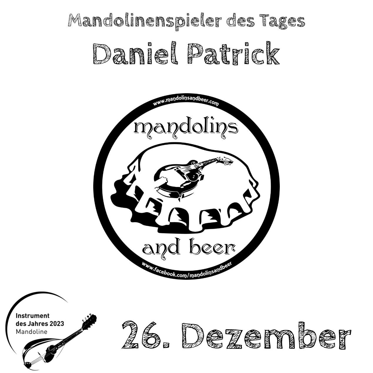26. Dezember - Daniel Patrick Instrument des Jahres 2023 Mandolinenspieler Mandolinenspielerin des Tages