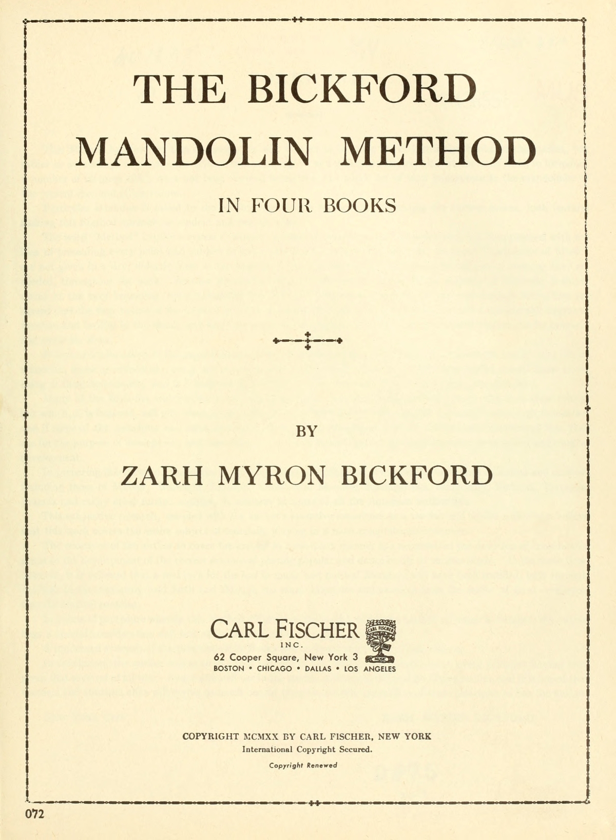 Mandolinenschule Bickford Band 1 Mandoline lernen Mandolinenkurs